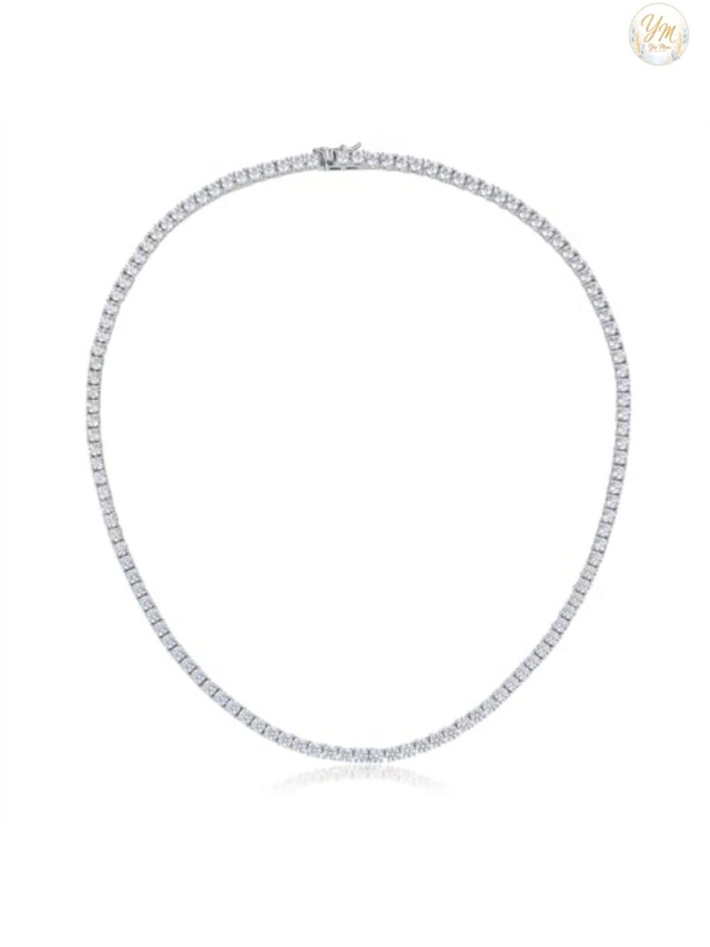 18K White/Yellow Gold Plated Tennis Necklace, 3mm Round Cubic Zirconia, for